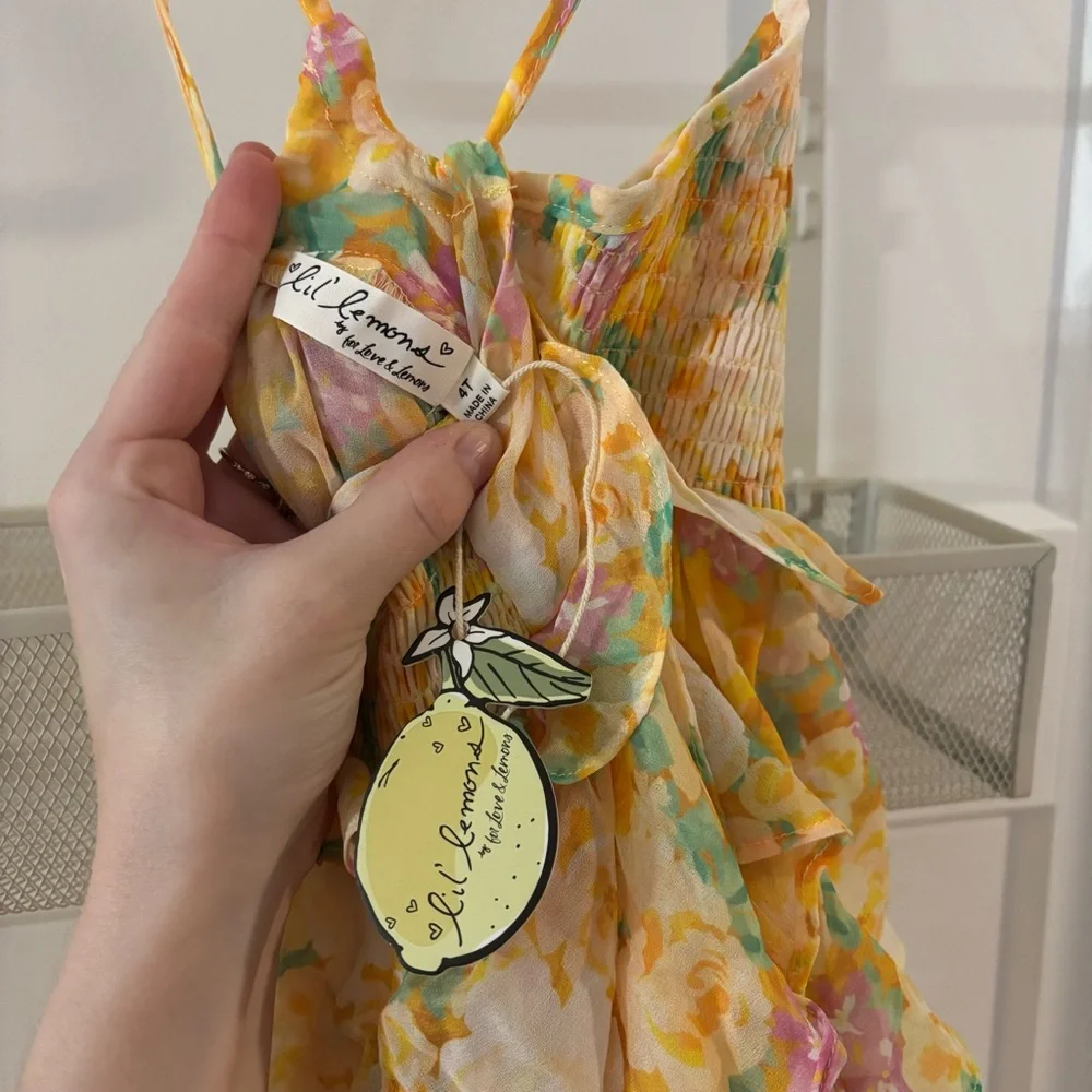 NWT For Love And Lemons Little Lemons Yellow Floral Youth Girls Kids Dress 4T